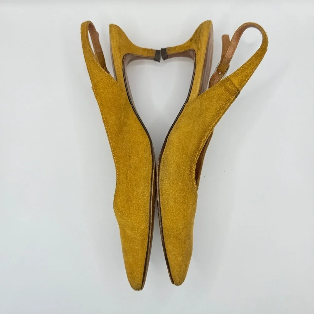 Free People Mustard Yellow Suede Slingback Flats Made in Spain Pointed Toe